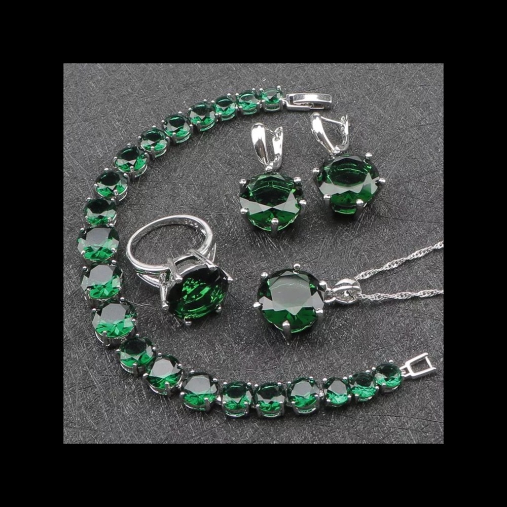 Emerald Green necklace,bracelet earrings &ring Set